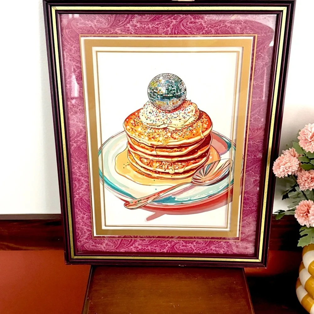 Disco Ball Pancake Stack Glitter Mirror Ball Canvas Art Print Vintage Framed Art